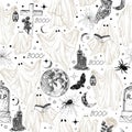 Seamless vector ghosts mystical pattern